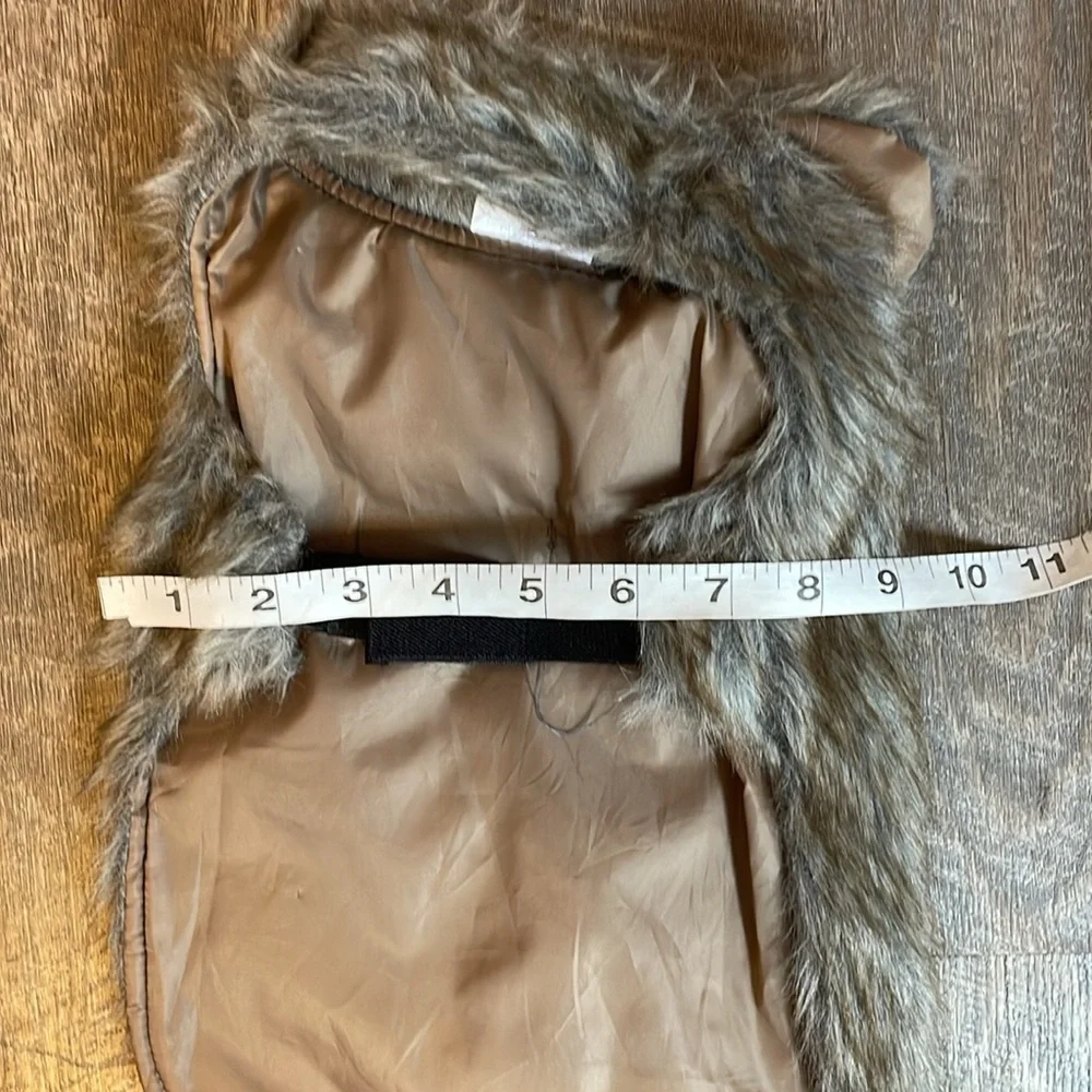 Faux Fur Pet Jacket with Collar Brown Gray size S